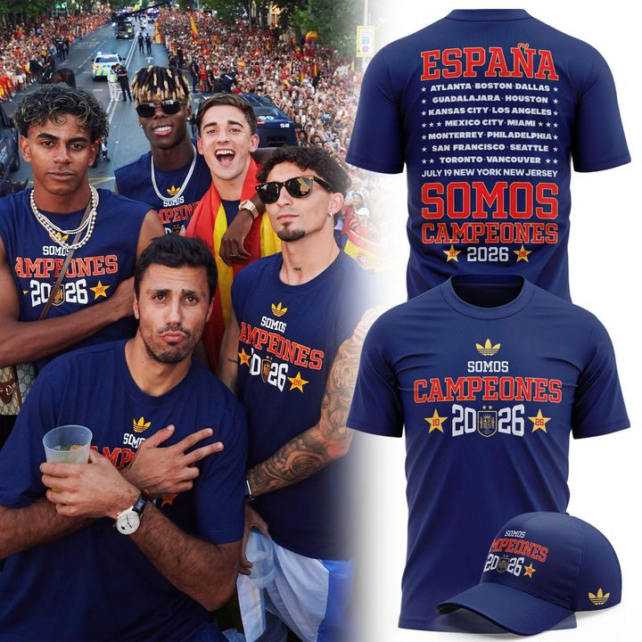 Official Spain 2026 Champions Navy Blue Shirt - Somos Campeones Football Graphic Tee - Men Women Unisex Streetwear