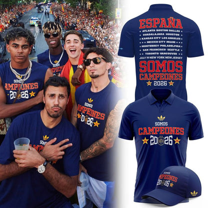 Spain World Cup 2026 Champions Polo Shirt - Navy Blue Somos Campeones Soccer Polo - Unisex Graphic Collar Tee