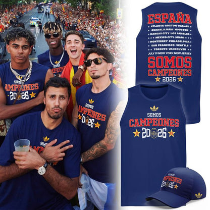 Spain World Cup 2026 Champions Sleeveless Shirt - Navy Blue Somos Campeones Soccer Tee