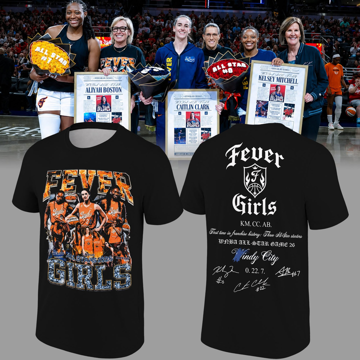 Limited edition T-Shirt celebrating our All-Stars Aliyah Boston, Caitlin Clark and Kelsey Mitchell