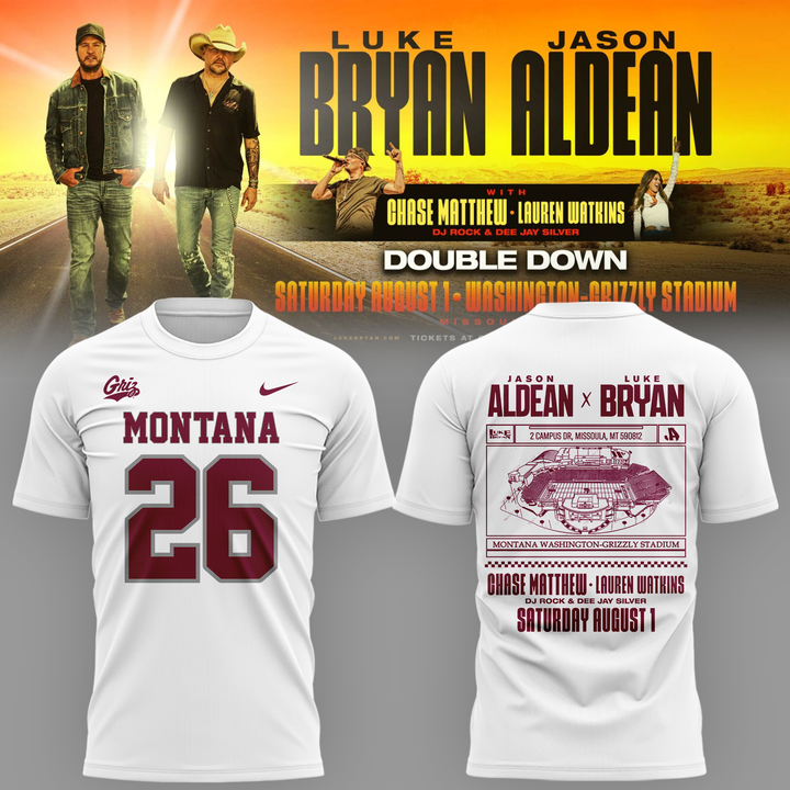 Limited Edition Montana Grizzlies x Jason Aldean And Luke Bryan White Tshirt