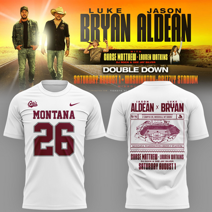 Limited Edition Montana Grizzlies x Jason Aldean And Luke Bryan White Tshirt