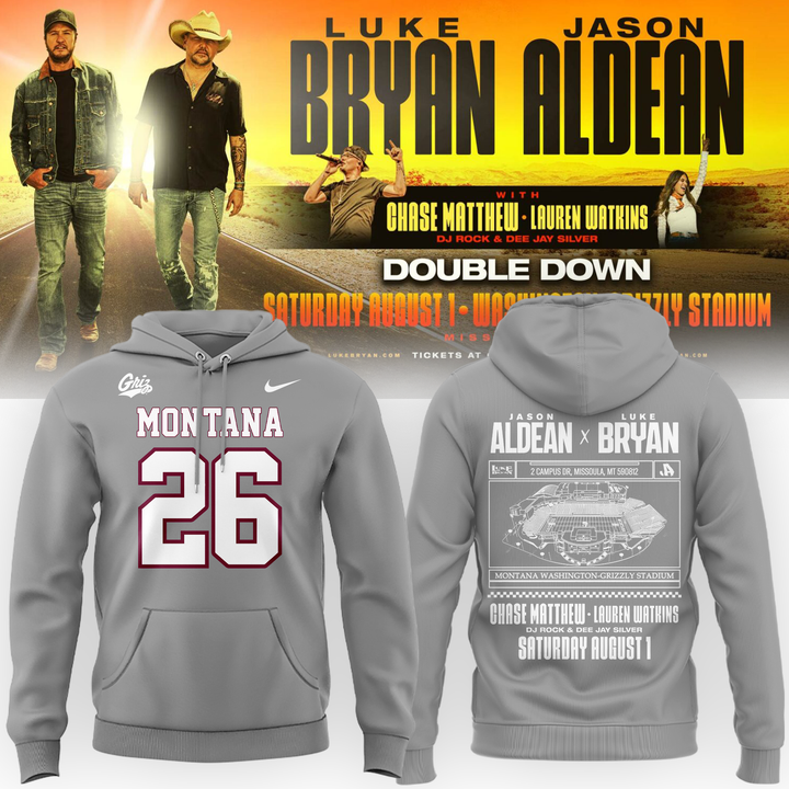 Limited Edition Montana Grizzlies x Jason Aldean And Luke Bryan Gray Hoodie