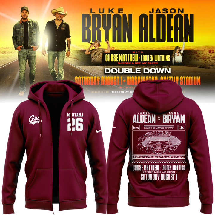 Limited Edition Montana Grizzlies x Jason Aldean And Luke Bryan Zip Hoodie