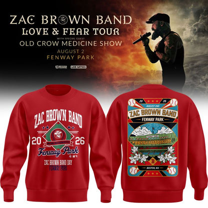 Zac Brown Band x Boston Red Sox Fenway Park - Love & Fear Tour Red Sweatshirt