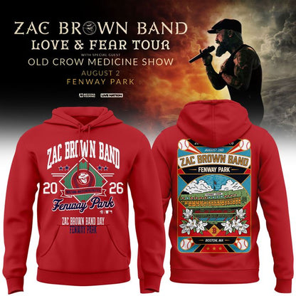 Zac Brown Band x Boston Red Sox Fenway Park - Love & Fear Tour Red Hoodie