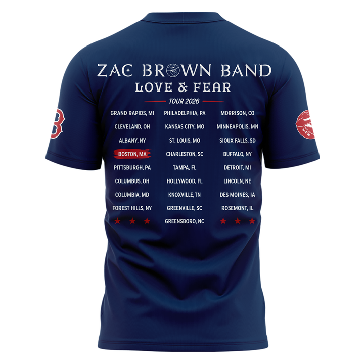 01.Zac Brown Band X Boston Red Sox -Love & Fear Tour 2026 Tshirt