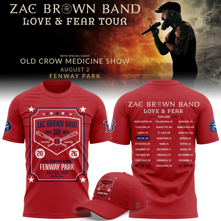 02.Zac Brown Band X Boston Red Sox -Love & Fear Tour 2026 Tshirt