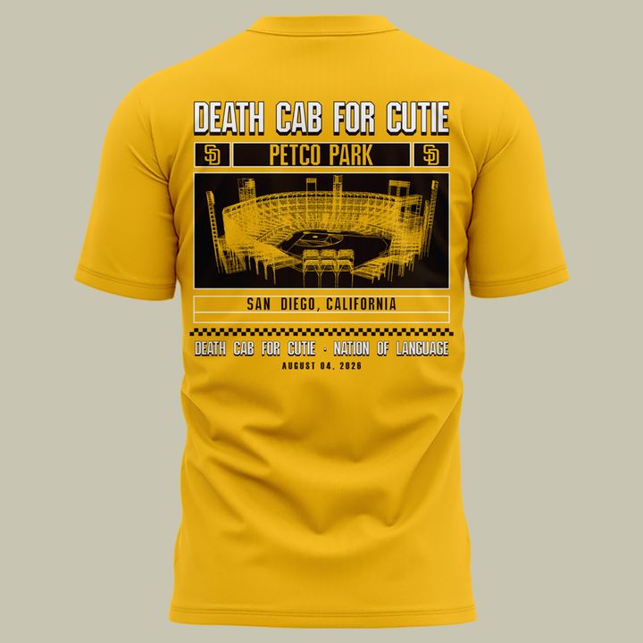 Death Cab for Cutie: I Built You A Tower World Tour x San Diego Padres Yellow Tshirt