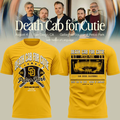 Death Cab for Cutie: I Built You A Tower World Tour x San Diego Padres Yellow Tshirt