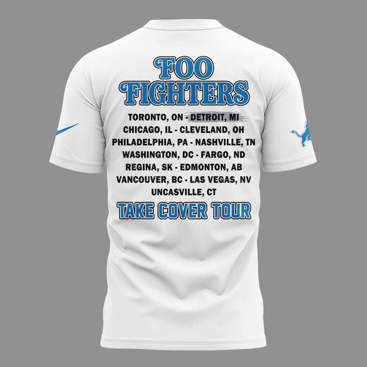 02.10. White Shirt Foo Fighters x Detroit Lions - TAKE COVER TOUR 2026 T-Shirt