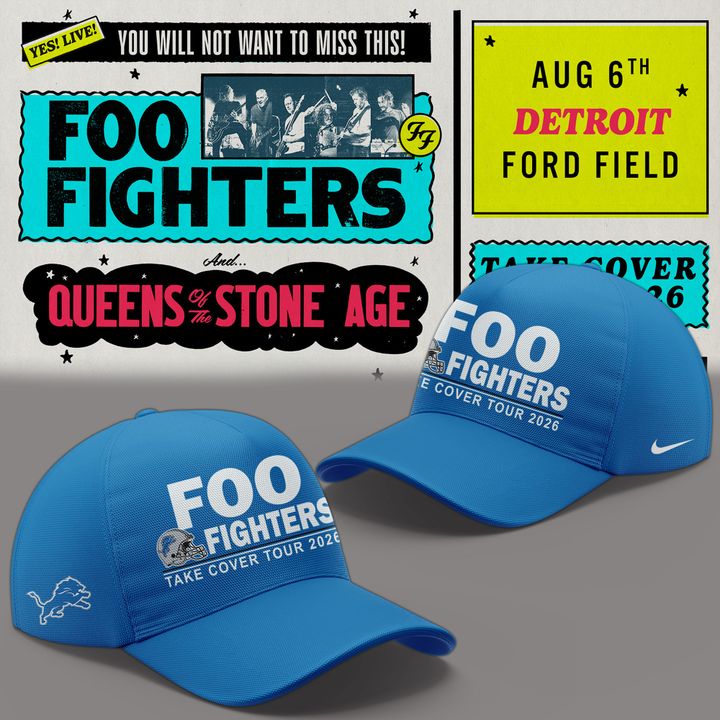 02.08. New Blue Hoodie Foo Fighters x Detroit Lions - TAKE COVER TOUR 2026 Hoodie