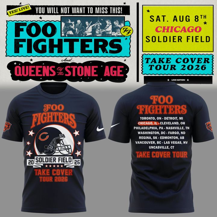 01. Newest Shirt Foo Fighters x Chicago Bears - Take Cover Tour 2026 T-Shirt