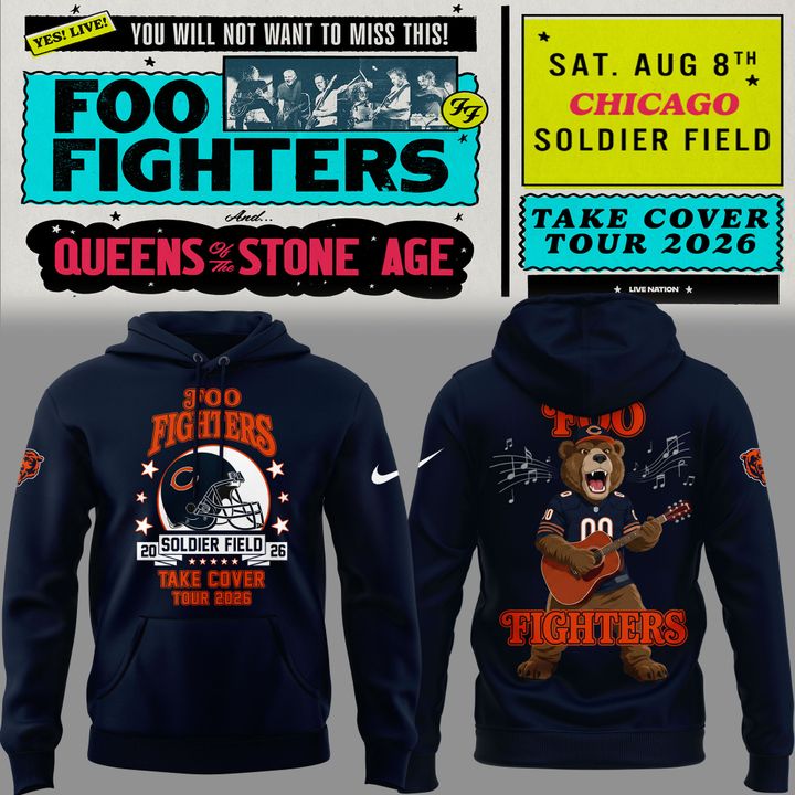 02.46. Special 2026 Foo Fighters x Chicago Bears - Take Cover Tour 2026 Hoodie