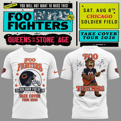 07.06. White Shirt Chicago Bears x Foo Fighters - Take Cover Tour 2026 T-Shirt