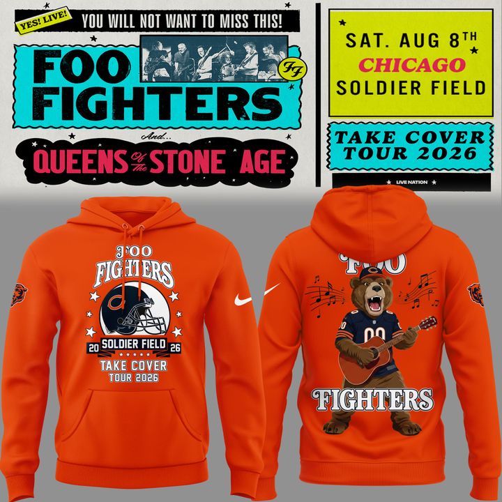 02.24. Orange Hoodie Foo Fighters x Chicago Bears - Take Cover Tour 2026 Hoodie