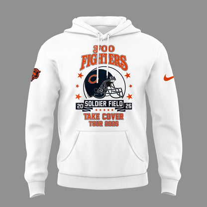 13.16. White Hoodie Chicago Bears x Foo Fighters - Take Cover Tour 2026 Hoodie