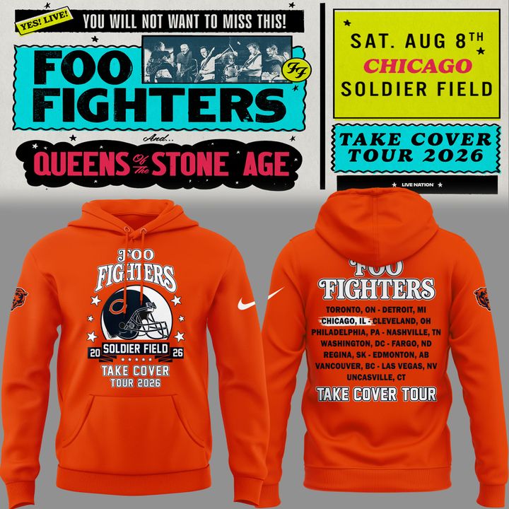 13.20. Orange Hoodie Chicago Bears x Foo Fighters - Take Cover Tour 2026 Hoodie