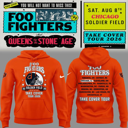 13.20. Orange Hoodie Chicago Bears x Foo Fighters - Take Cover Tour 2026 Hoodie