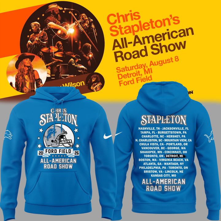 16. New Blue Hoodie Chris Stapleton x Detroit Lions - All American Road Show Hoodie