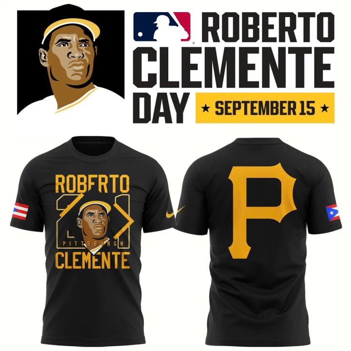 Roberto Clemente 21 Pittsburgh Pirates September 15 Day T-Shirt – Black