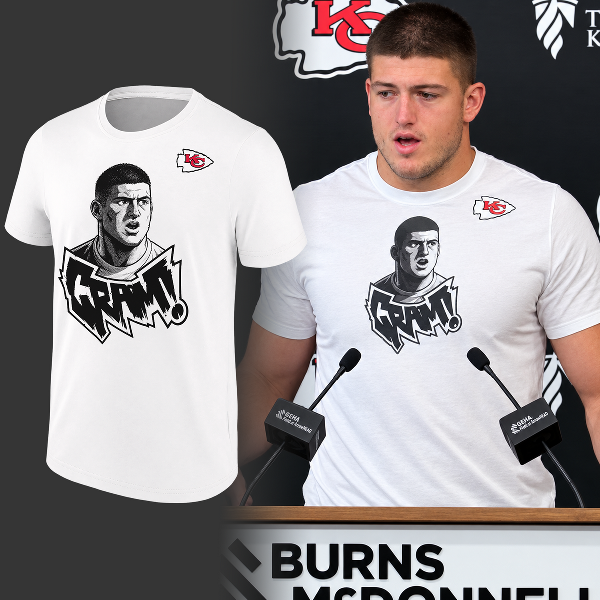 2026 Exclusive George Karlaftis T-Shirt Signatures Print for Kansas City Chiefs fans.