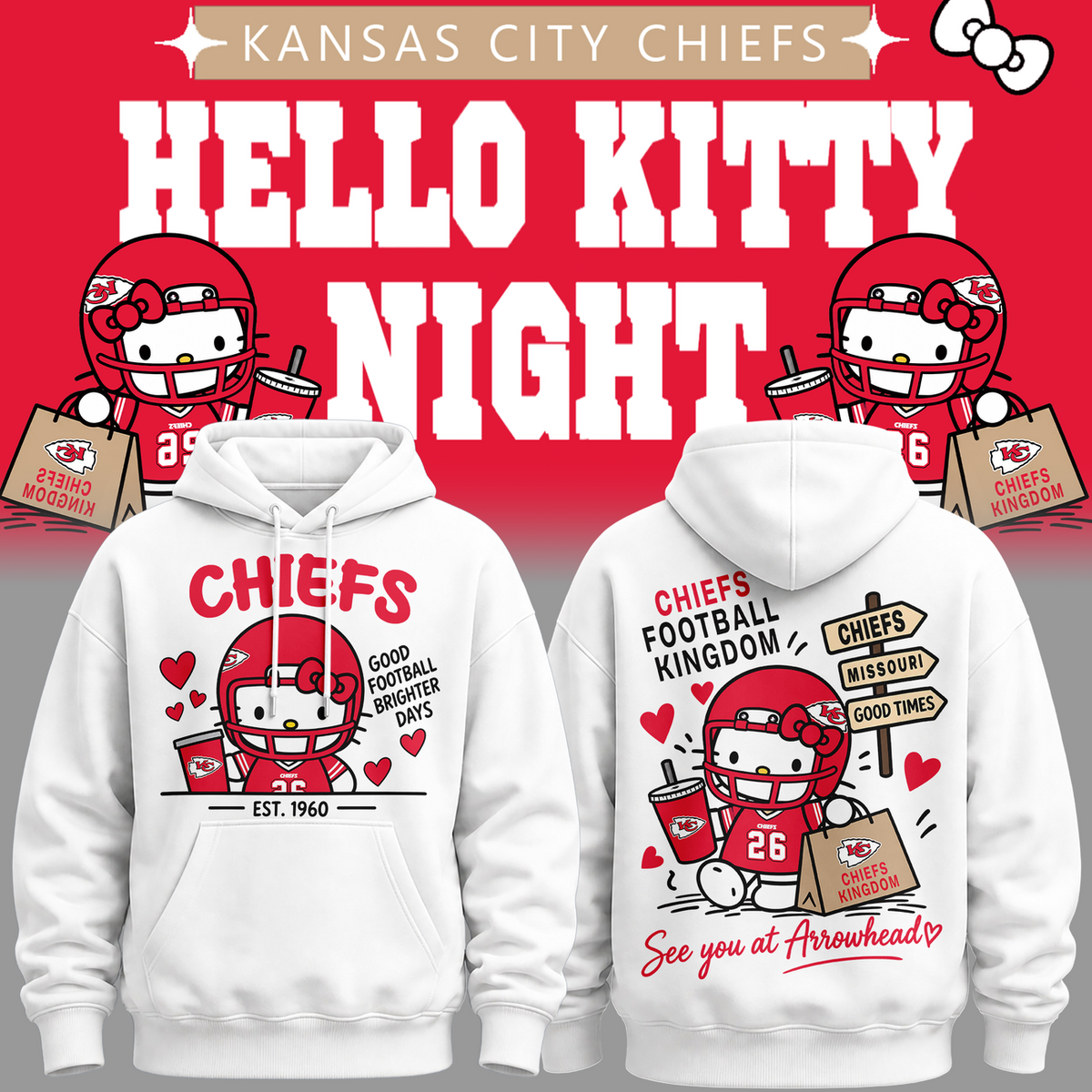 Limited Edition Kansas City Chiefs x Hello Kitty Hoodie 2026