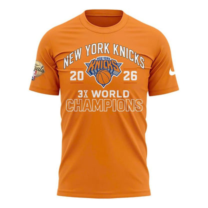 New York Knicks 2026 Champions 3-Time Champions Orange T-Shirt