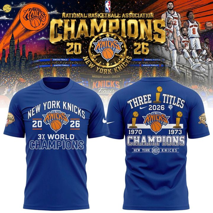 New York Knicks 2026 Champions 3-Time Champions Royal blue T-Shirt
