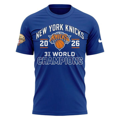 New York Knicks 2026 Champions 3-Time Champions Royal blue T-Shirt