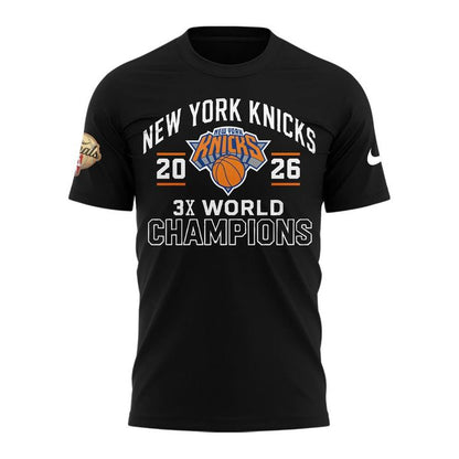 New York Knicks 2026 Champions 3-Time Champions Black T-Shirt