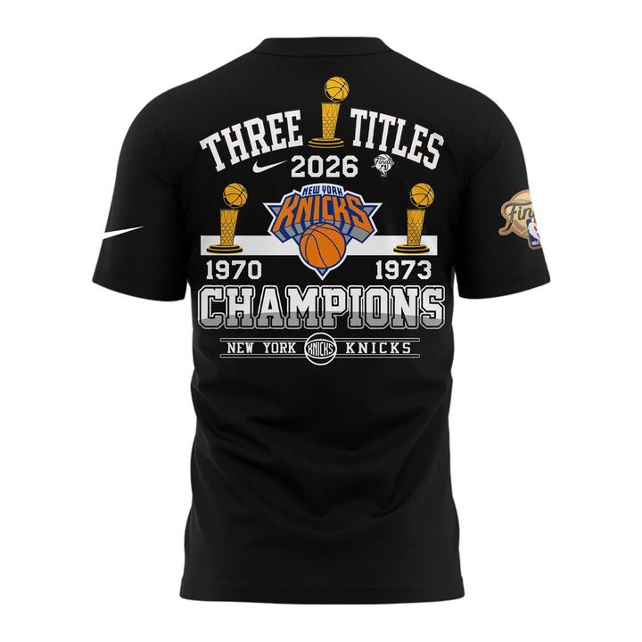 New York Knicks 2026 Champions 3-Time Champions Black T-Shirt