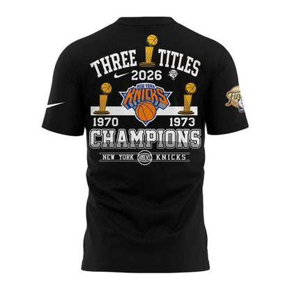 New York Knicks 2026 Champions 3-Time Champions Black T-Shirt
