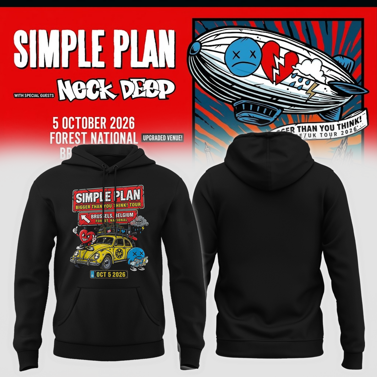 Simple Plan Brussels Belgium 2026 City Tee Live At Forest National Oct 5 2026 Bigger Than You Think Tour Hoodie