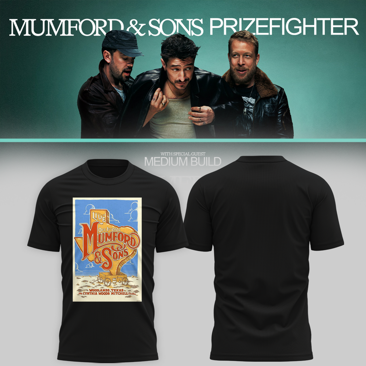 Mumford And Sons The Woodlands TX Event Poster At The Cynthia Woods Mitchell Pavilion In The Woodlands TX On October 1 2026 T Shirt