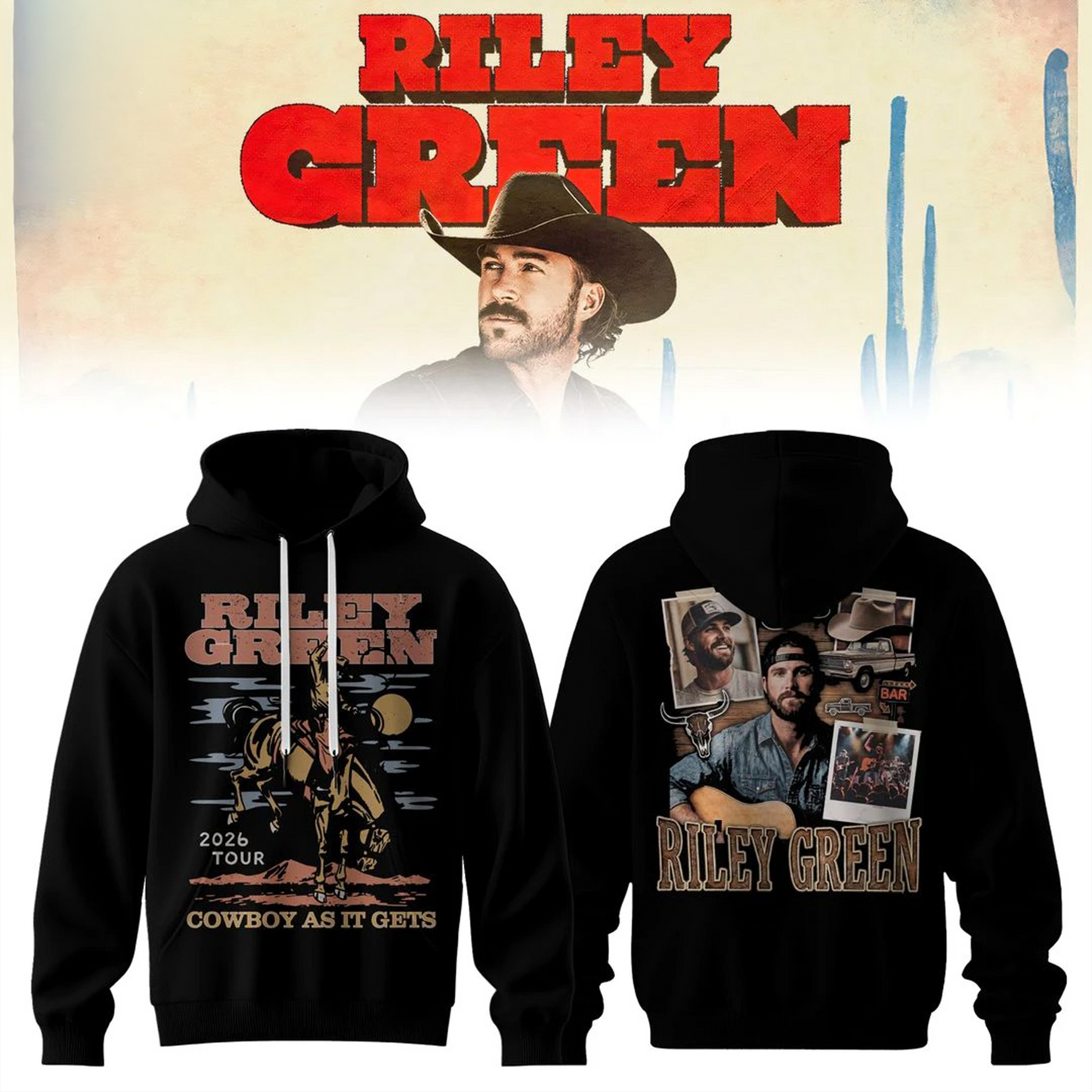 Riley Green Cowboy As It Gets Tour 2026 Edition Hoodie