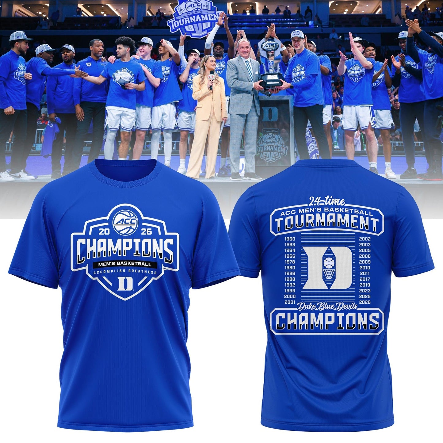 Duke Blue Devils Unisex 2026 ACC Men's Basketball Tournament Champions Locker Room Special T-Shirt