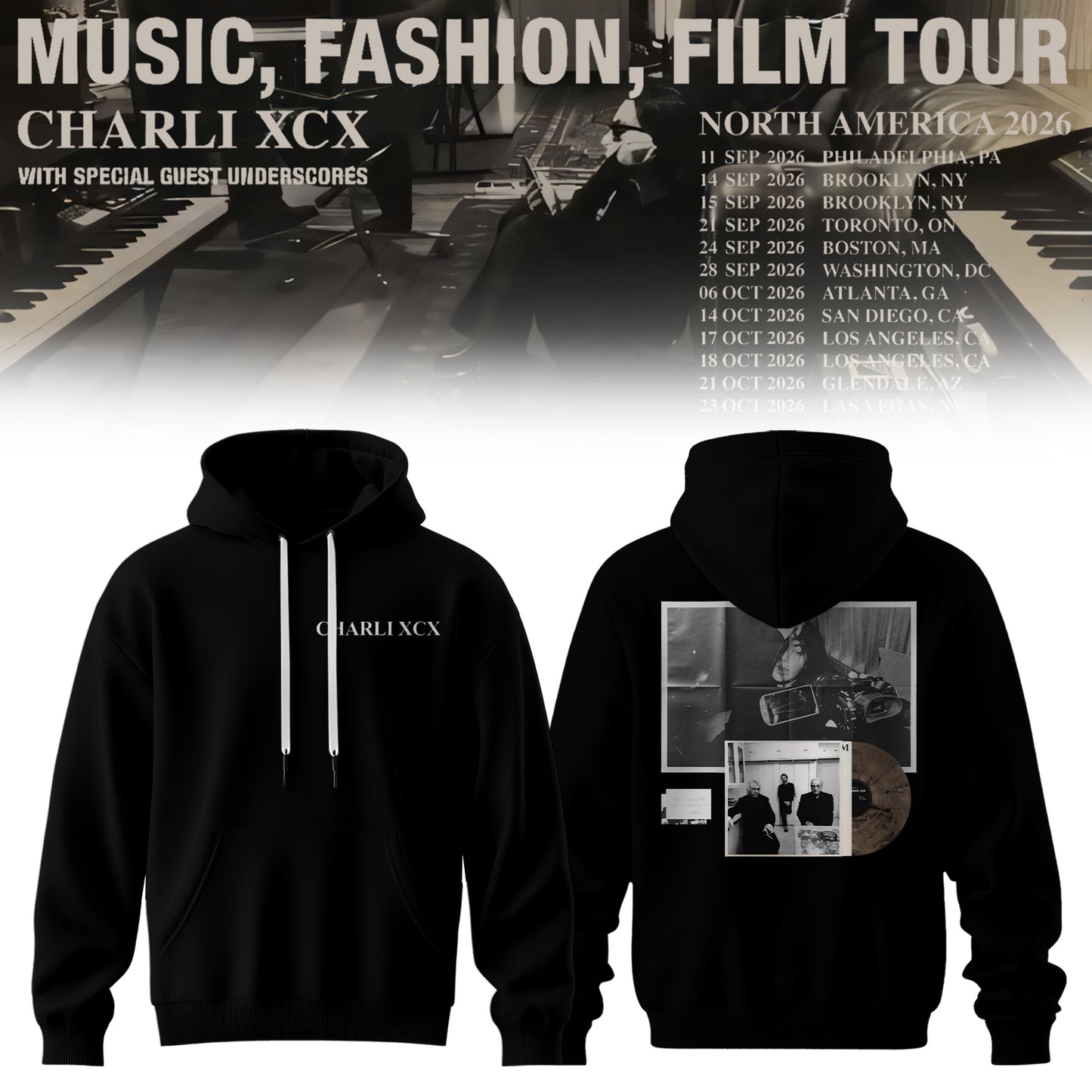 CHARLI XCX “MUSIC, FASHION, FILM” TOUR HOODIE IS HERE