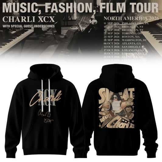 CHARLI XCX “MUSIC, FASHION, FILM” TOUR HOODIE IS HERE