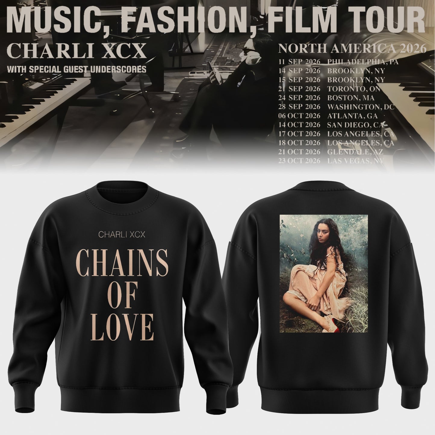 CHARLI XCX “MUSIC, FASHION, FILM” TOUR SWEATER IS HERE