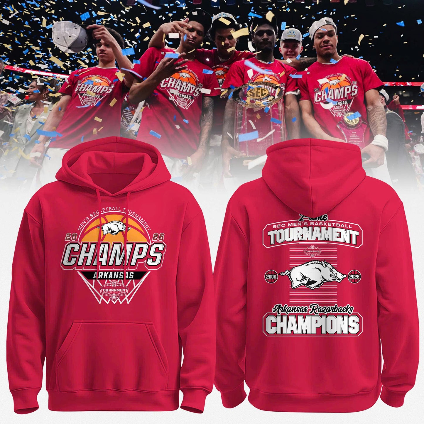 Arkansas 2026 SEC Men’s Basketball Tournament Champions Locker Room Hoodie