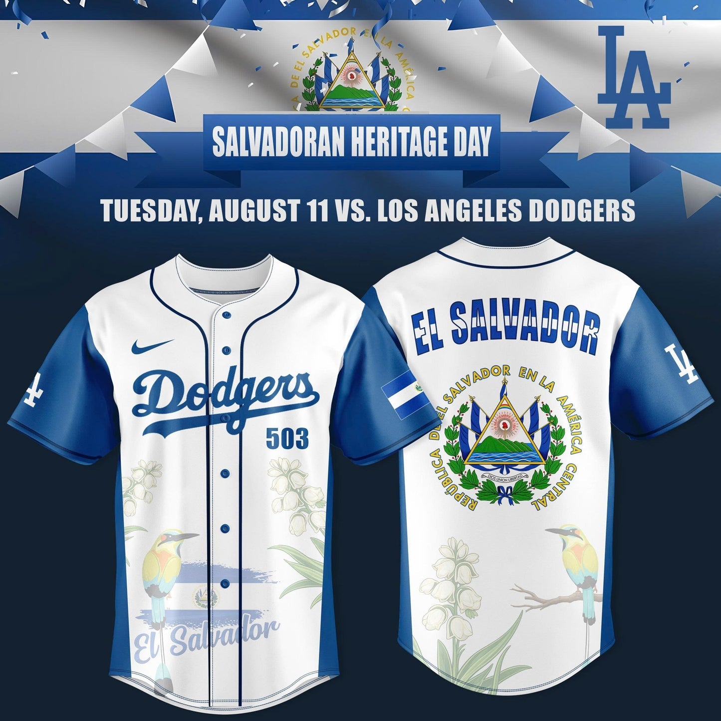 Los Angeles Dodgers Salvadoran Heritage Night in LA 2026 Edition Jersey