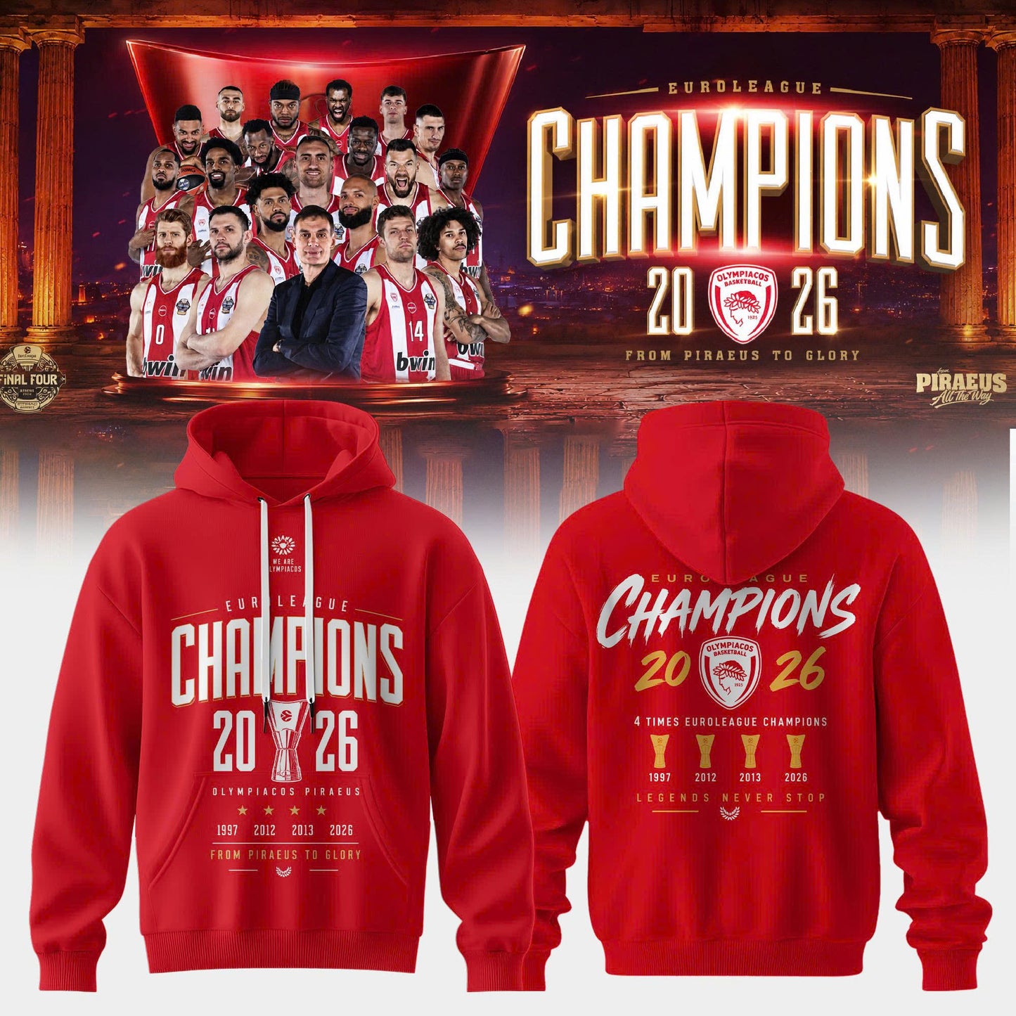 Olympiacos EuroLeague Champions 2026 Hoodie