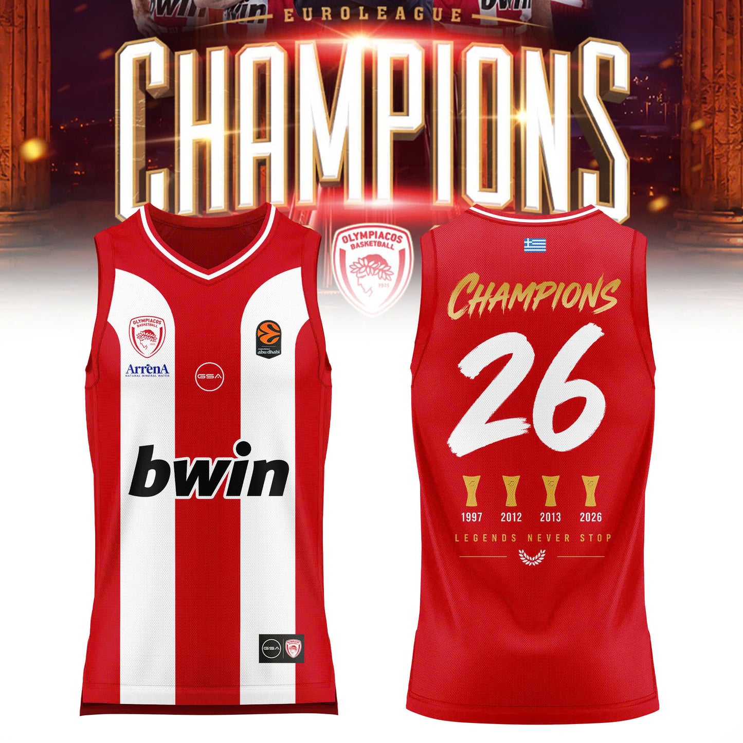 Olympiacos EuroLeague Champions 2026 Basketball Jersey