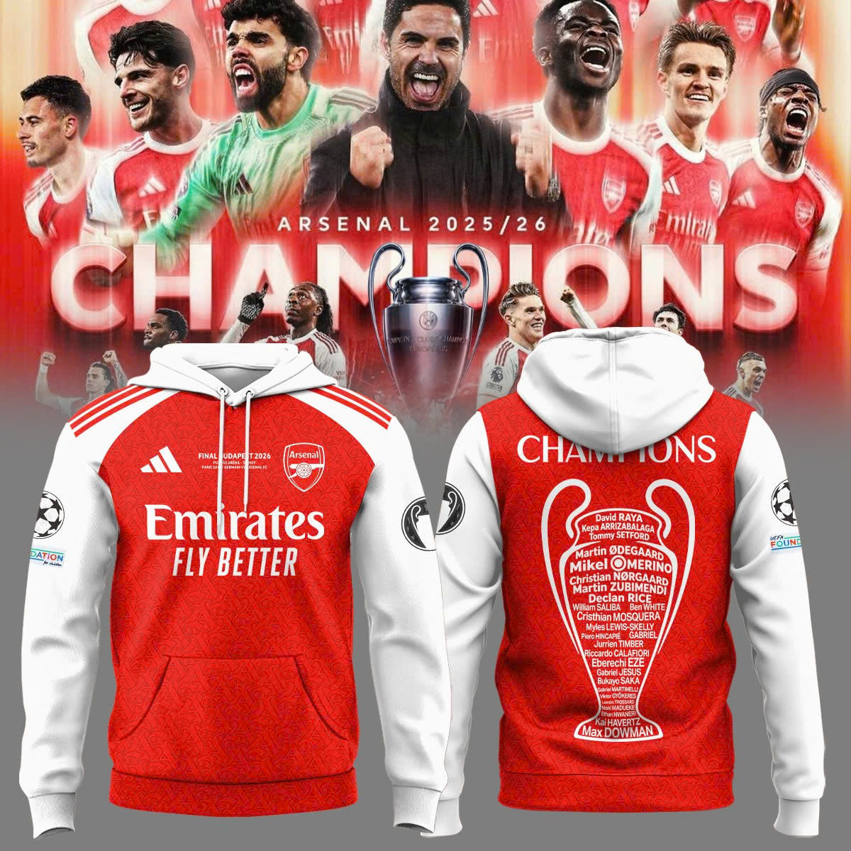 Arsenal Champions League Winners 25/26 Hoodie